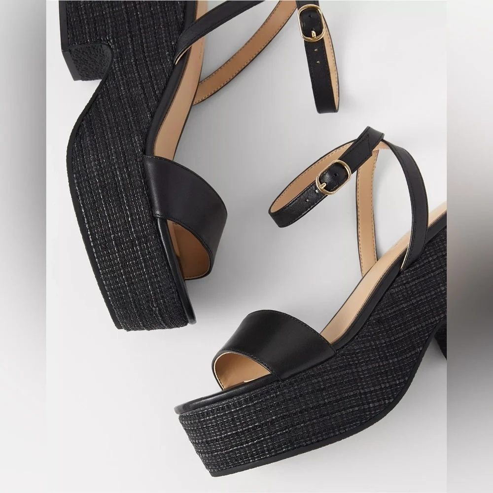 Ann Taylor Straw Platform Ankle Strap Sandals 839587